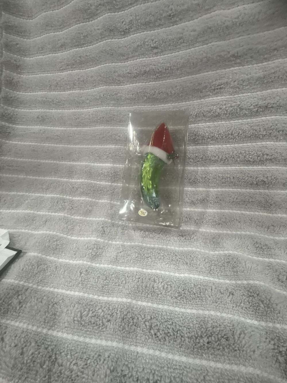 Glass Christmas Pickle Ornament with Santa Hat Holiday Tree Decoration